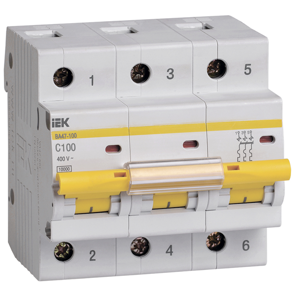 Выключатель авт. мод. 3п C 100А ВА 47-100 10кА ИЭК MVA40-3-100-C