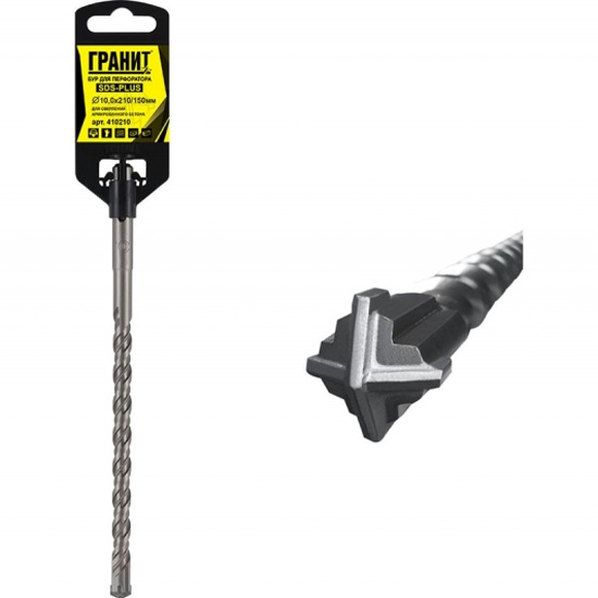 Бур ГРАНИТ SDS-PLUS 10*210/150 Quadro-X, 4 режущие кром - карбид вольфрама, легированная сталь 40C