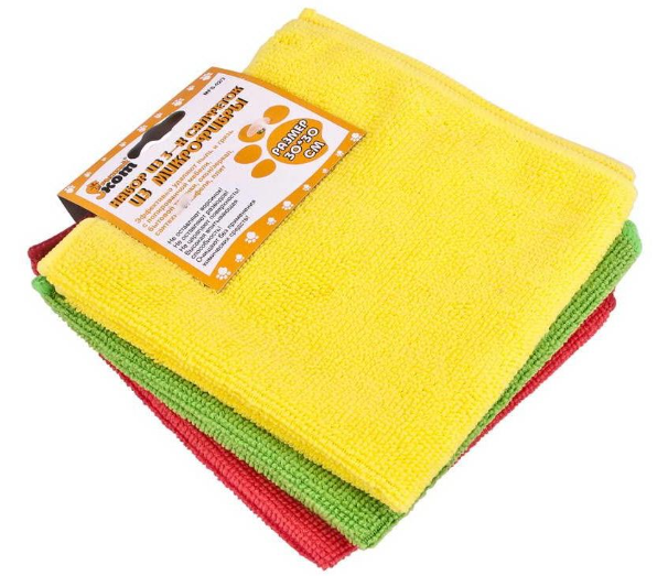 Салфетка для уборки 30*30см, микрофибра, 3шт/уп, цена за уп, MFS-02/3  310239, Рыжий Кот