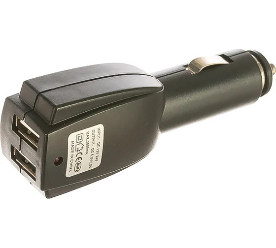 Автозарядка в прикуриватель 2xUSB (АЗУ) (5V, 1 000mA) REXANT