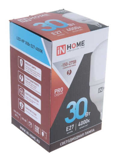 Лампа диодная HP-PRO 30Вт Е27 4000К d100x180мм 2700Лм InHome