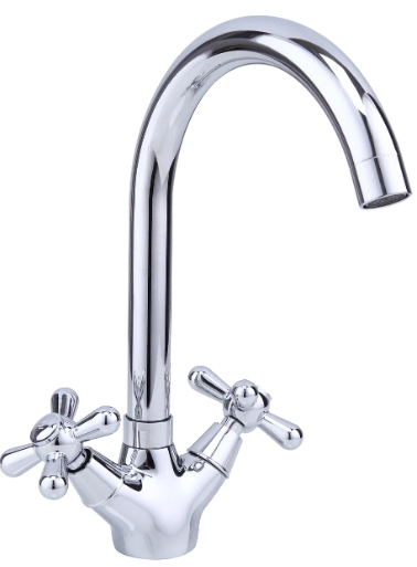 Смеситель кухня Pluton 1430, Г-образный, Н=25,5см, хром, гайка (23607)