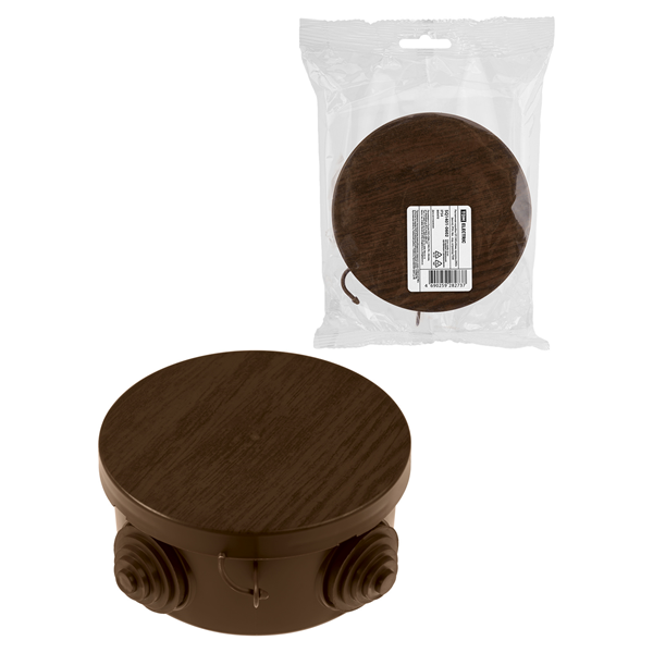 TDM коробка распред. D85х40 мм ОУ IP54 бук, с крышкой, 4 входа, инд. штрихкод SQ1401-0602