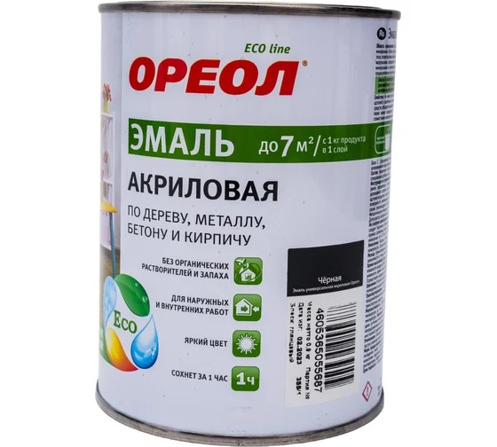 Эмаль "Ореол" акриловая черная глянц 0,9 кг(Ростов-на-дону)*1/14