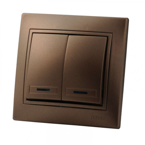 Выключатель 2-кл. СП Мира с подсвет. свет. корич. перламутр Lezard 701-3131-112