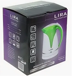 LIRA чайник электрический LR 0101 бело-зеленый (2200Вт, 1,7 л, диск, пласт.корпус, внутр. подсвет)