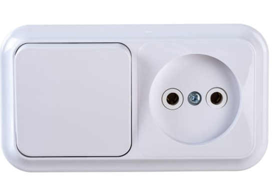 Bylectrica Пралеска блок (роз. 16А + 1 кл. выкл. 10А) ОУ бел. (крышка, IP54) В-РЦ-653