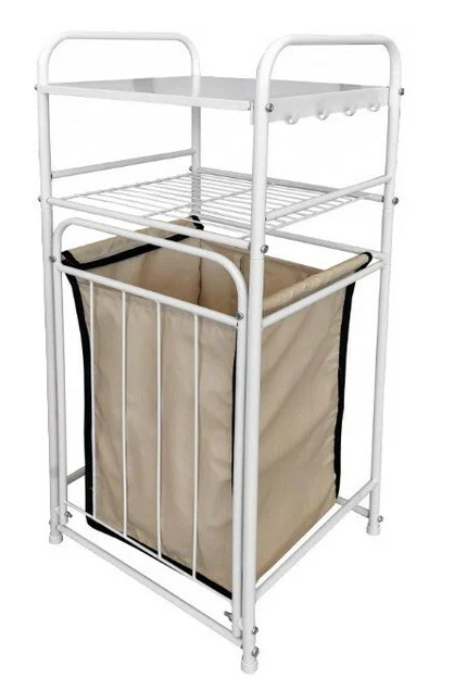 Стеллаж с корзиной для белья 2-х ярусный арт.СК11 цв.белый 685х380х85