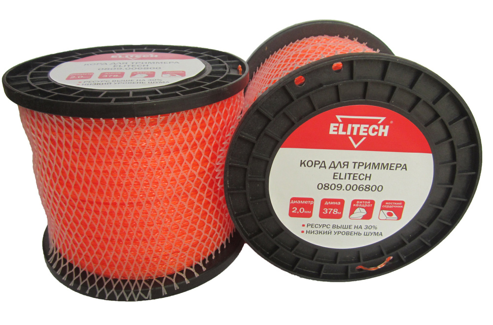 ELITECH 0809.006800 Леска, 2.0мм, 378м, би-материал, витой квадрат, катушка