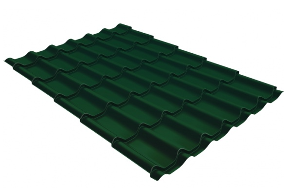 Металлочерепица "Монтерей", размер 1190х2950 мм, толщина 0,45 мм, полимерное покрытие "Зеленый мох" 