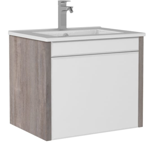 Тумба подвесная под умывальник"Quadro 60" Дуб серый с двумя ящиками В2 Домино DQ1701T