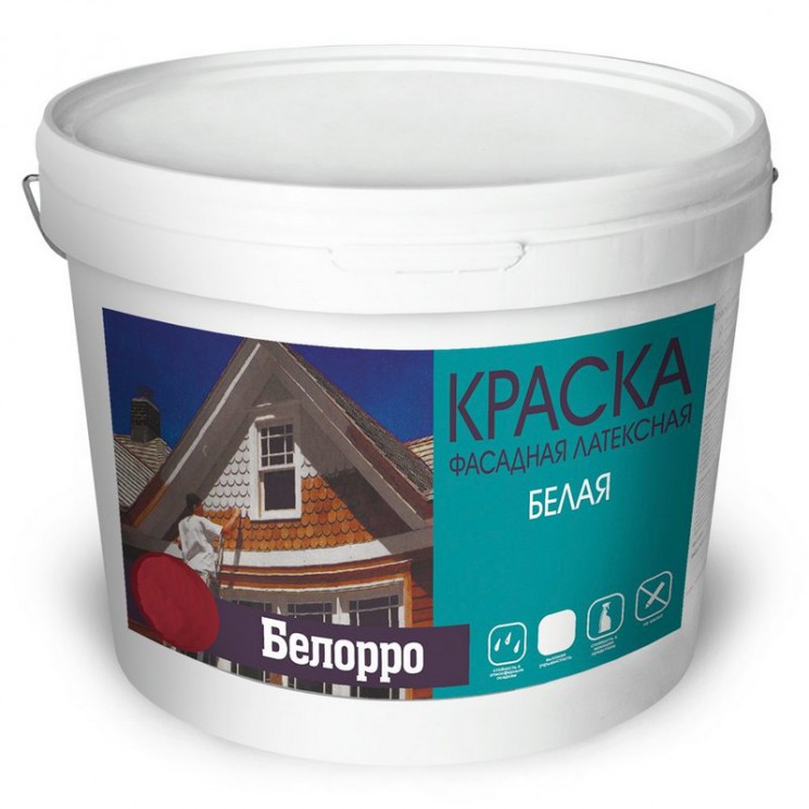 Краска фасадная латексная Белорро матовая, белая (14кг)