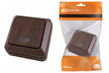 Переключатель на 2 направления 1-кл. открытой установки с подсветкой IP20 10А, бук "Ладога" TDM (кр.