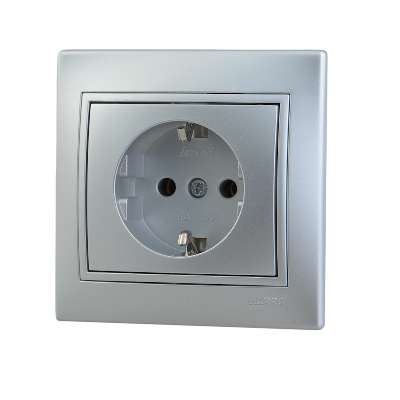 Розетка 1-м СП Мира с заземл. керам. метал. сер. Lezard 701-1010-122