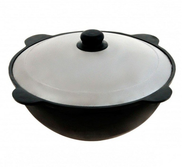 Казан чугунный 8л круглое дно с крышкой