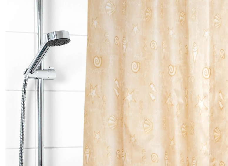 Штора д/ванной полиэстер "Ракушки" 180x220см, бежевая, 14 колец 1499-1 Вилина