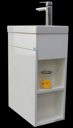 Тумба подвесная "СОФИЯ 45" с умывальником "Фостер 45" без ручек, полки слева, белая (Lindis)