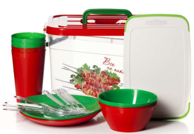 Набор посуды д/пикника пластм. в контейнере 22 предм./4перс.  С-80940  ("Полимербыт")  *1/6