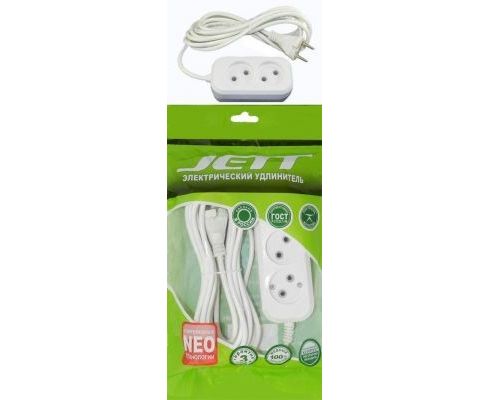 Сет. удл. Jett (ДЖЕТТ) ПВС 2х0.75 2 роз.  7 м 10А белый РС-2