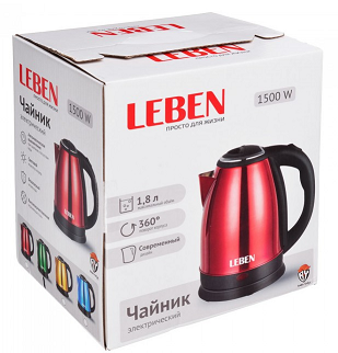 LEBEN чайник электрический 1,8л , 1500Вт , нерж. сталь, 4 цвета