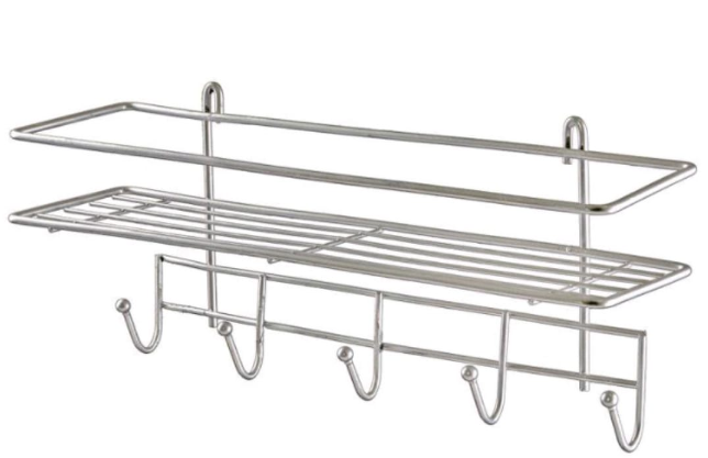 Полка в ванную 5 крючков круглая хром (20,5*12*40,5см)