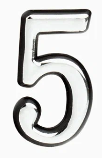 Цифра дверная Ал. "5" на клеевой основе хром.