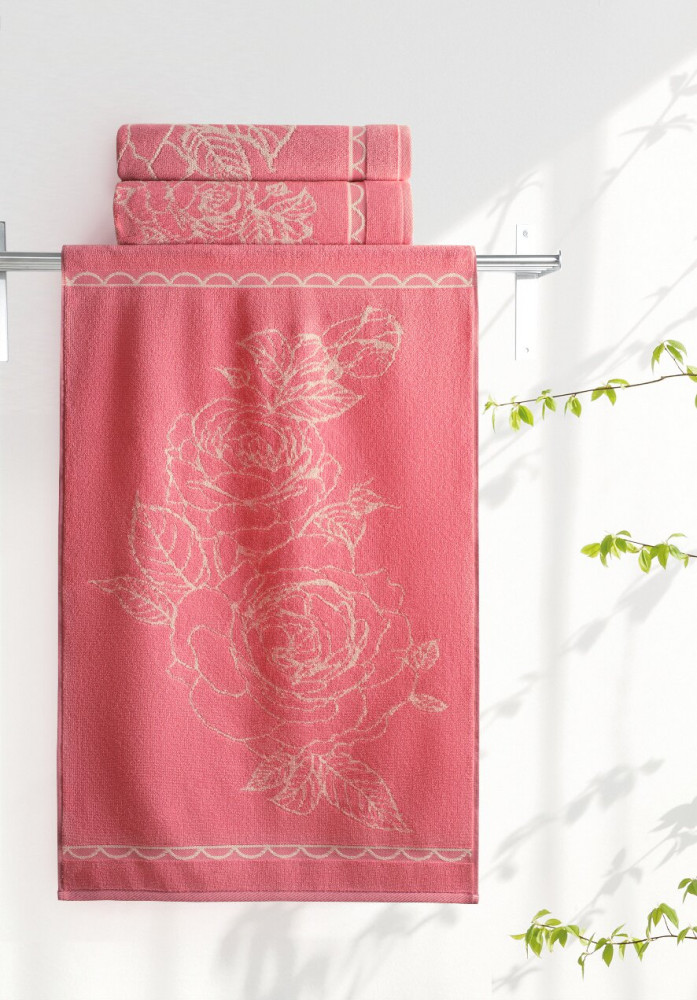 Полотенце AQUARELLE "Розы", 35*70, 100% хлопок, 400 гр/м2 (Розово- персиковый (вид 1))
