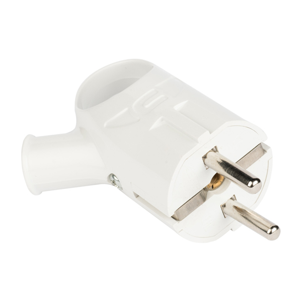 EKF вилка 16А 250В (АБС-пластик, угловая с кольцом (ушком), земля, белая) AVK16-10