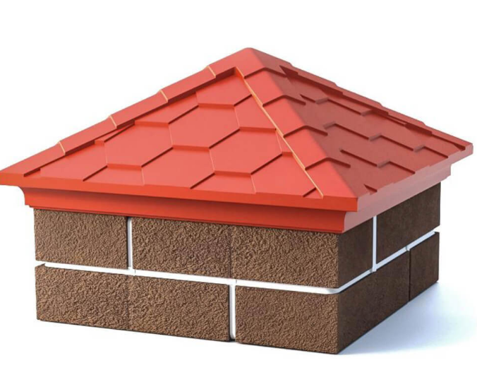 Колпак на столб заборный 1,5х1,5 кирпича 385х385х45 мм, красный