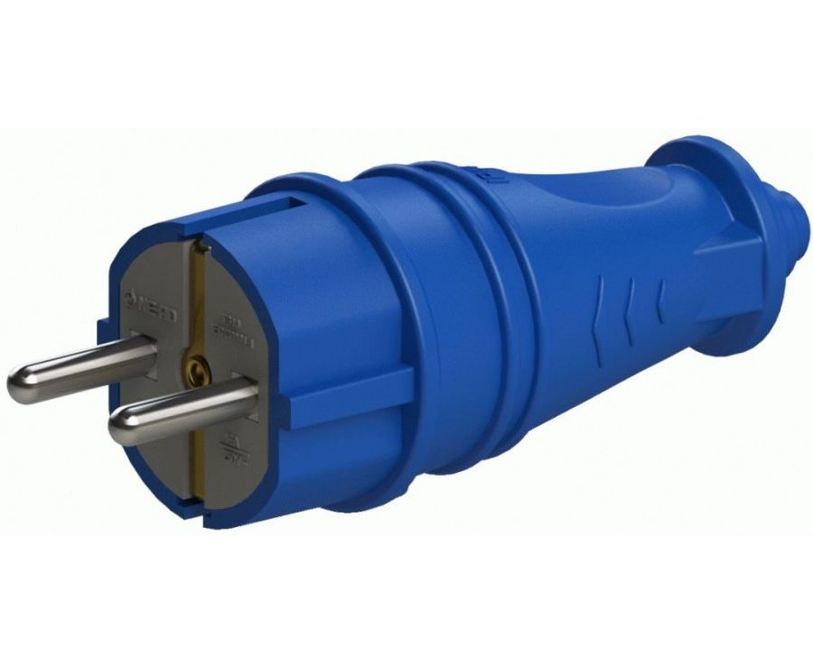 NE-AD вилка прямая каучук 2P+PE 1х16А 220-240v IP44 синий 4601 (Турция)