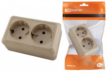 Розетка двойная 2П+З открытой установки IP20 16А, сосна "Ладога" TDM (кр.10шт.)