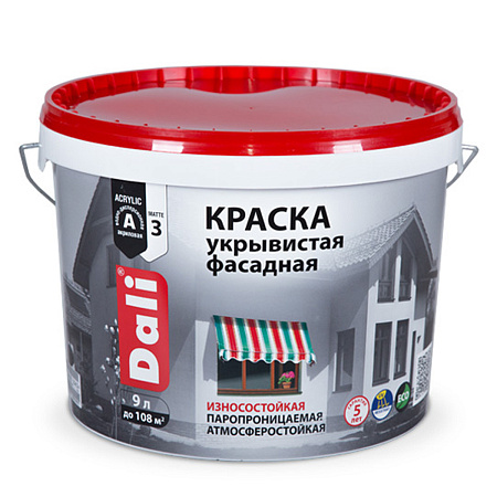 Краска водоэмульсионная DALI фасадная укрывистая 9л акриловая (20402)