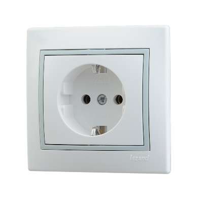 Розетка 1-м СП Мира с заземл. керам. бел/сер. Lezard 701-0215-122