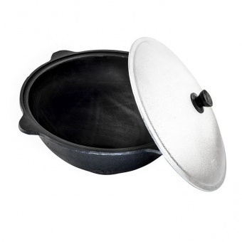 Казан чугунный 12л плоское дно с алюм. крышкой