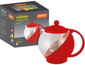 Чайник заварочный 1200мл, стекло/пластик,фильтр нерж сталь,цвета микс Variato-1200ML, 910103 Mallony