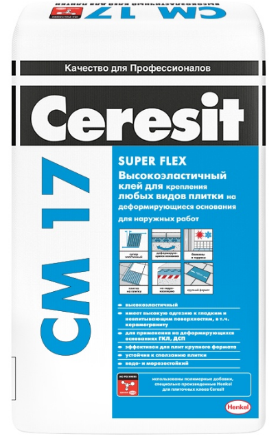 Клей Церезит СМ17 Плюс (Ceresit CM17) для плитки высокоэластичный Супер Флекс, 25кг