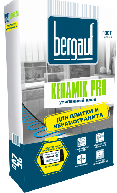 Клей усиленный для керамической плитки Бергауф Керамик Про (Bergauf Keramik Pro), 25кг