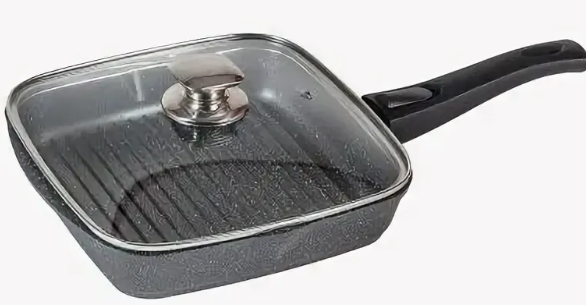 Сковорода-гриль квадр. 28*28 АП Гранит с несъемной ручкой и стекл. крышкой арт.с68701