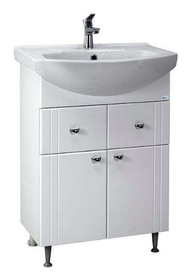 Тумба с умывальником "Элеганс"60см, "Родос"с 2-мя ящ, на ножках  белая (Lindis)