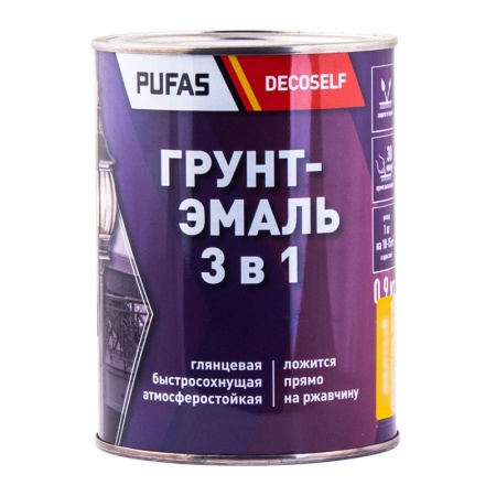 ПУФАС Грунт-эмаль 3 в 1 быстросохнущая желтая (глянц.) Decoself (0,9кг)