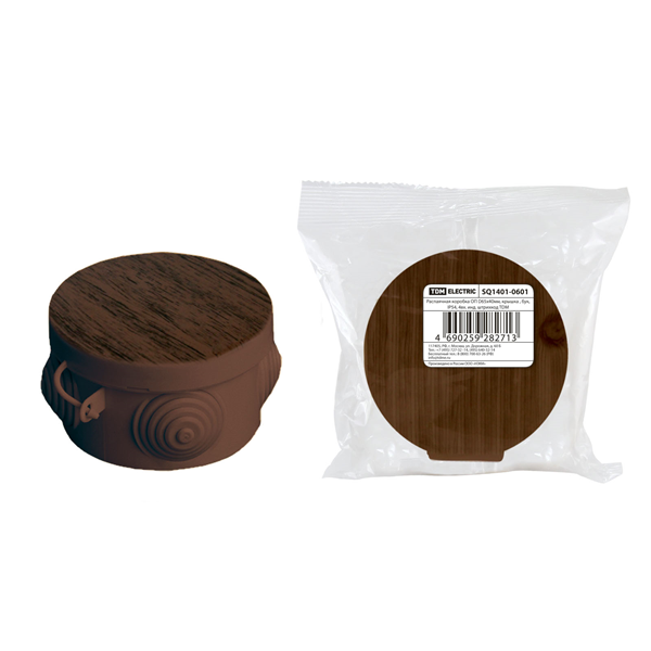 TDM коробка распред. D65х40 мм ОУ IP54 бук, с крышкой, 4 входа, инд. штрихкод SQ1401-0601