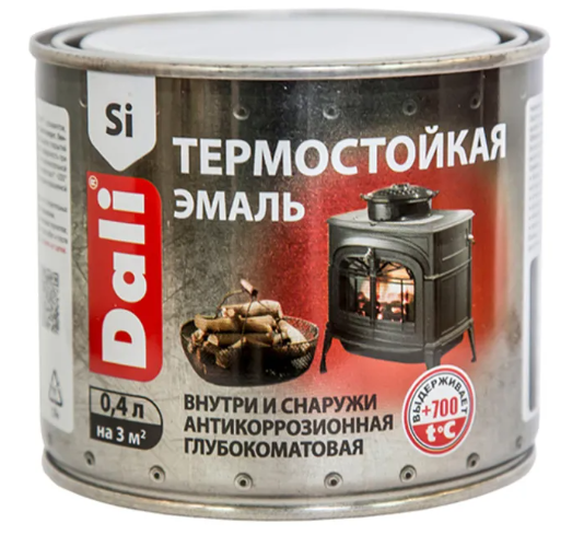 Эмаль термостойкая ДАЛИ черная (до 600⁰С) 0,4л *1/6