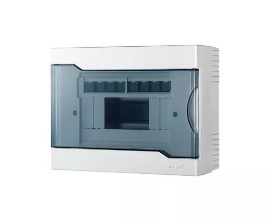 Lezard бокс (корпус) пластик ЩРН-П- 8 мод. навесной БЕЛЫЙ с дымчатой дверцей IP40 730-2000-008