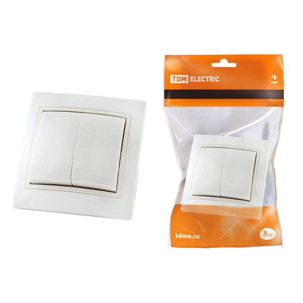 ТАЙМЫР белый - выключатель С/У 2-клав. IP20 10 А TDM