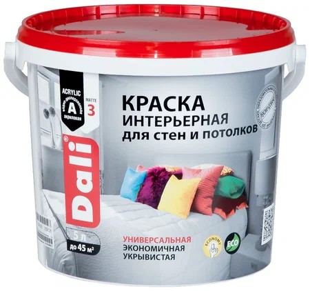 Краска водоэмульсионная DALI интерьерная белоснежная 5л акриловая (20912)