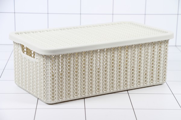 КОРОБКА пласт 6,0л Вязание М2370 с крышкой белый ротанг /6шт
