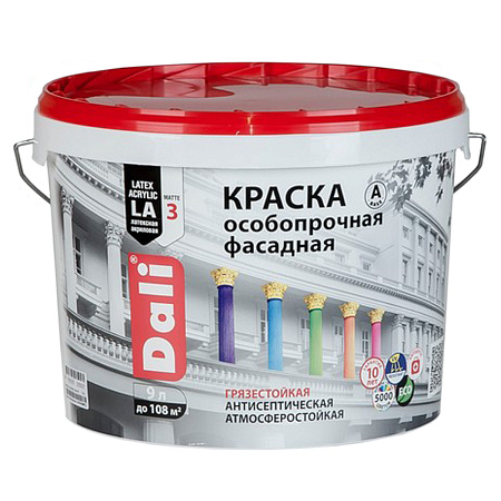 Краска водоэмульсионная DALI фасадная особопрочная 9л акриловая База А