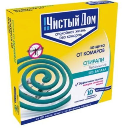 Чистый дом Спирали От комаров б/запаха 10шт/уп, цена за уп (Китай) 02-076