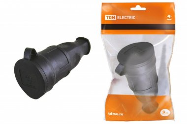 Розетка переносная с заглушкой каучук 2Р+РЕ 16А 250В IP44 TDM (кр.24шт.)