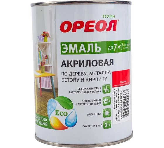 Эмаль "Ореол" акриловая красная глянц 0,9 кг (Ростов-на-дону)*1/14